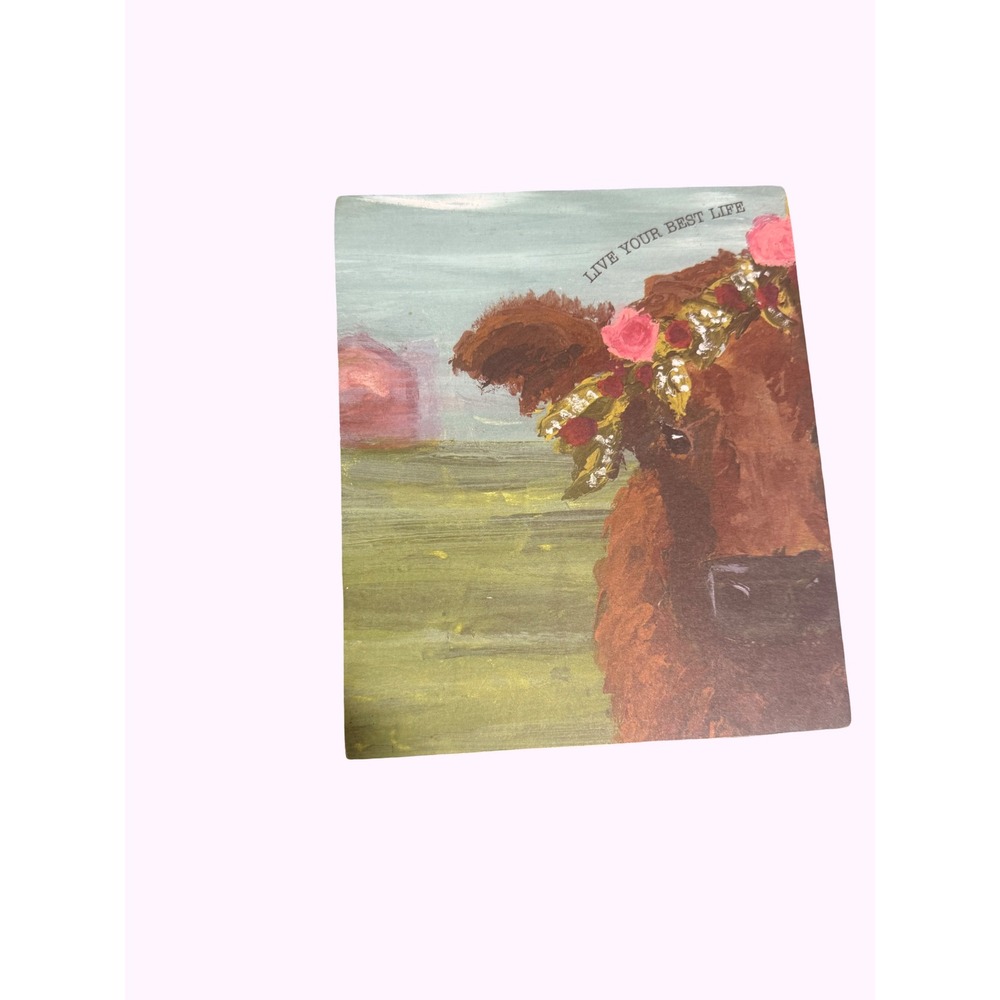Primitives by Kathy Live Your Best Life Highland Cow Flower Crown Block Sign Art